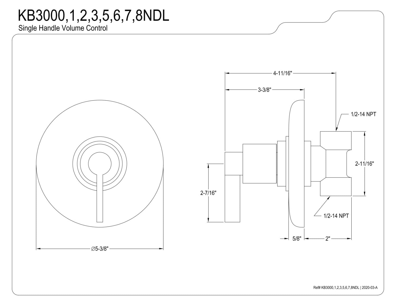 Kingston Brass KB3001NDL NuvoFusion Two-Way Volume Control, Polished Chrome
