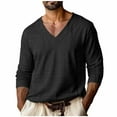 thumbnail image 3 of VBTAPA Mens Textured T Shirt Long Sleeve V Neck Pullover Tops Jacquard Knit Soft Comfy Fall Spring Tops Black S, 3 of 7