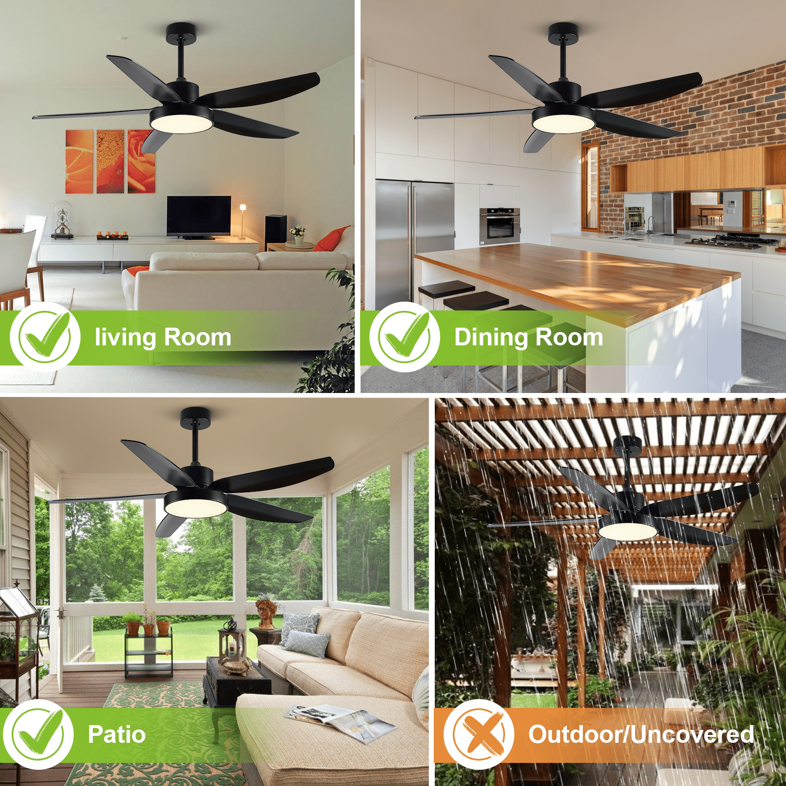 ALUOCYI 46'' Black Ceiling Fan with Dimmable LED Light Remote Control 6 Speeds