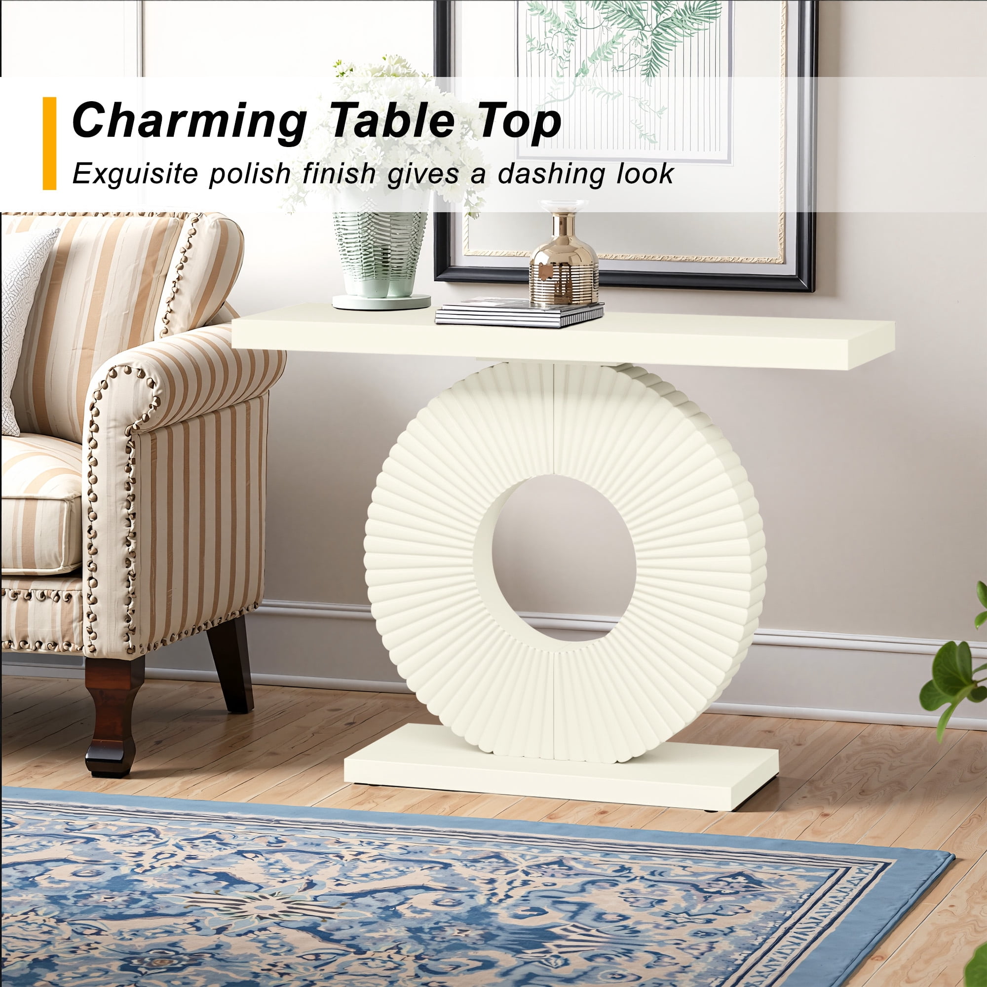 MAYEERTY 40 Inch Glam Console Table, 1.57" Thick Abstract Texture Top 120Lbs Load Capacity