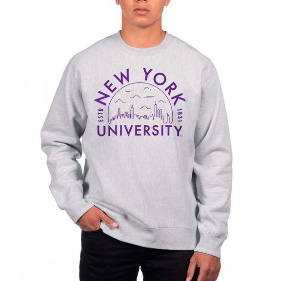Men's Uscape Apparel Heathered Gray NYU Violets Premium Fleece Crew Neck Sweatshirt