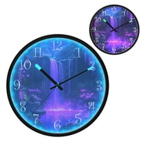 Voice Activated Clock with Glow Light 12 Inch Large Silent Wall Clock Battery Operated for Home Decor Purple Neon Waterfall