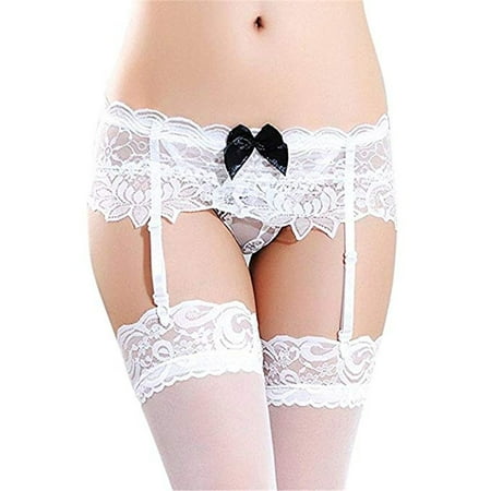 

Qcmgmg Women s Soft Lace Underwear Stretch with Garters Panties Breathable Low Rise See Through Thong Sexy G-string Free Size