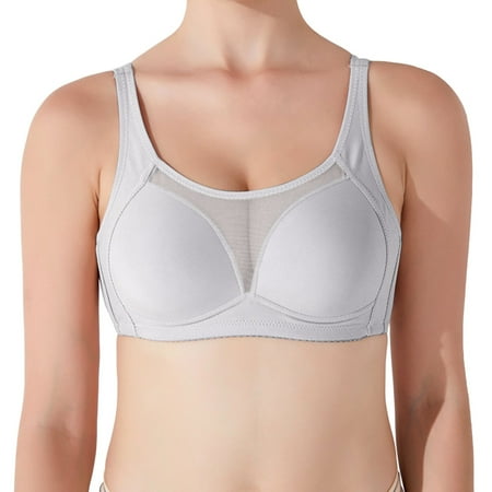 BYHONG Double Support Wireless Bra Lace Bra with Stay in Place Straps Full Coverage Wirefree Bra Tagless for Everyday Wear Silver S