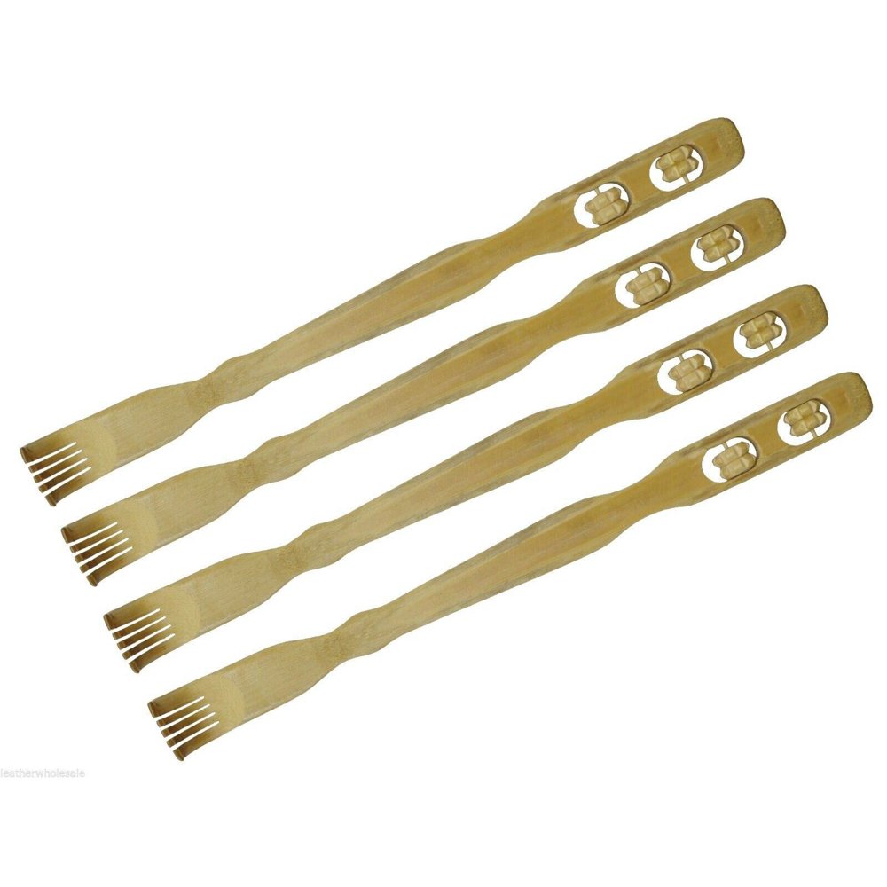 4 Wooden Back Scratchers With Rollers Natural 19" Long Massage FRBACRL