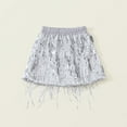 thumbnail image 4 of LNWUY Sequin Fringe Skirt Sparkly Tassel Sequin Party Skirts Belly Dance Hip Scarf Skirt for Women Girls Silver 140, 4 of 9