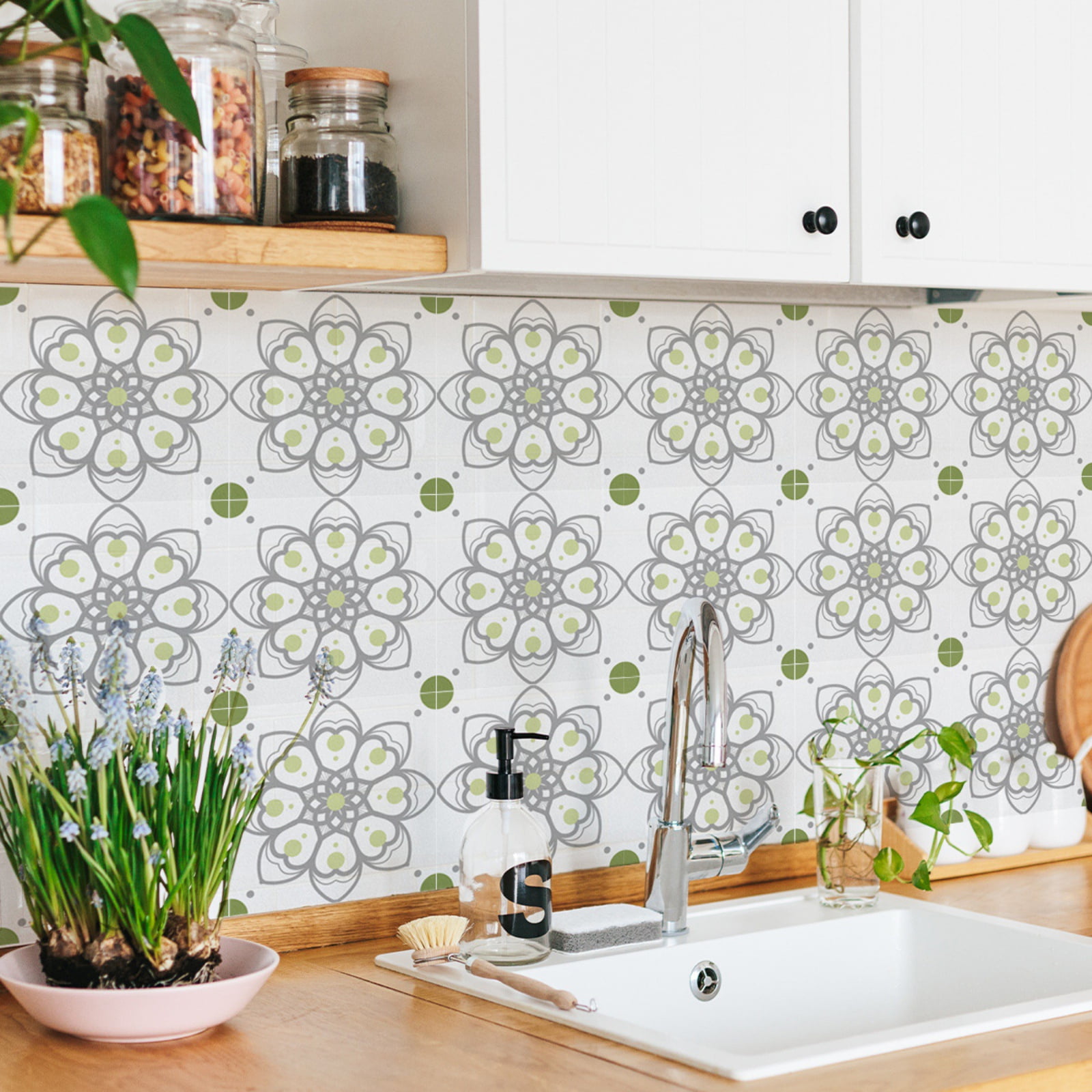20PCS French Style Peel and Stick Tile Stickers Wall Backsplash DIY Murals Self Adhesive Removable Textured Tile Stickers For Home Kitchen Bathroom Decor, 6 x 6 inch