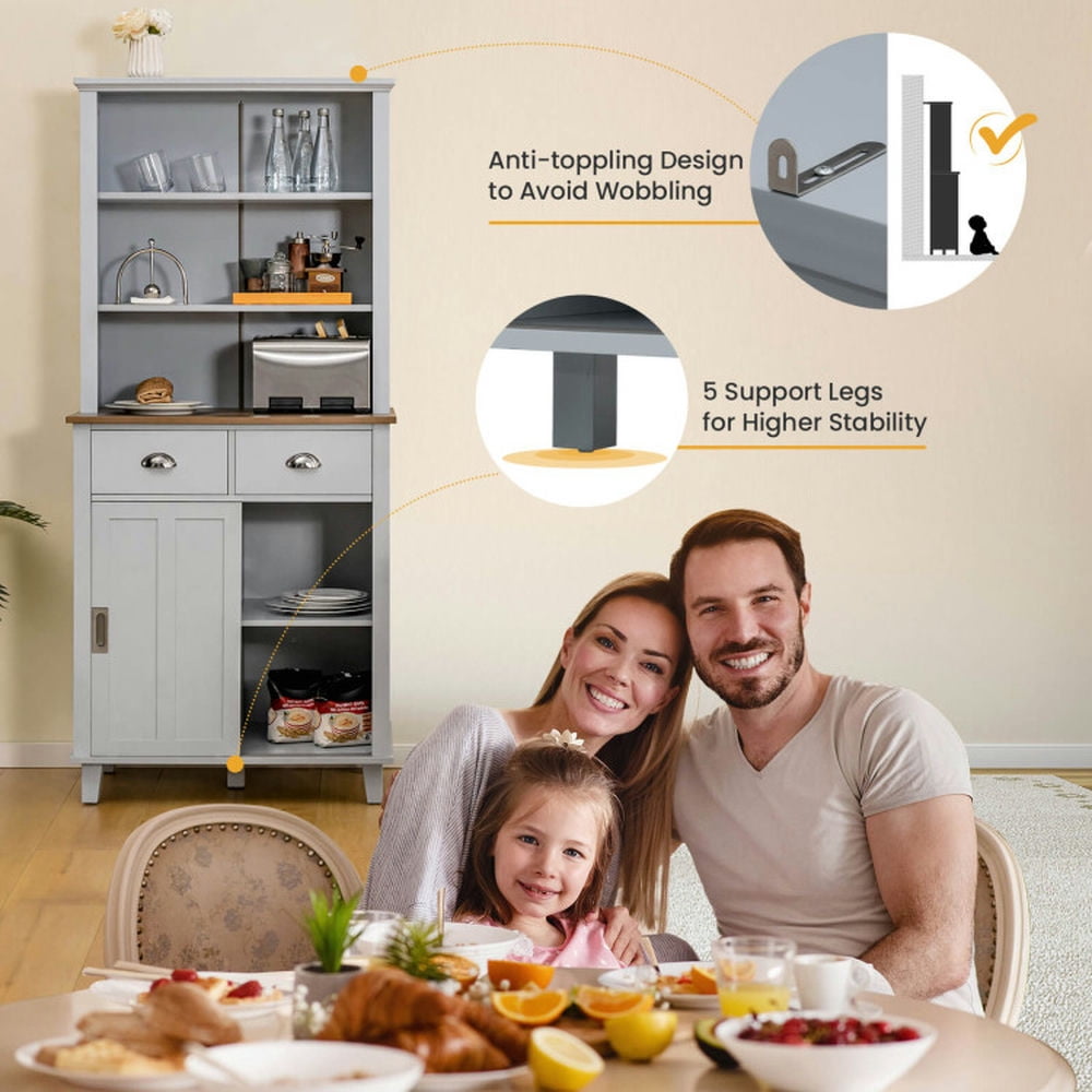 Finihen Kitchen Storage Cabinet, Buffet Sideboard, 67 inches Freestanding Kitchen Pantry Cabinet with Sliding Doors, for Dining Room, Kitchen, Living Room, Gray Finihen Kitchen Storage Cabinet, Buffet Sideboard, 67 inches Freestanding Kitchen Pantry Cabinet with Sliding Doors, for Dining Room, Kitchen, Living Room, Gray