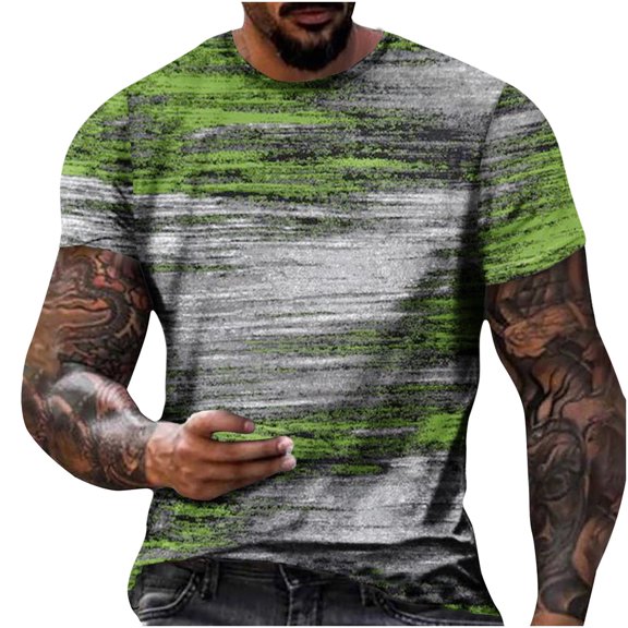 Fnnxeal Mens Yellow Abstract Brushstroke Graphic Tee Short Sleeve Crew Neck Stretch Polyester Spandex Blend Big and Tall Casual Summer Streetwear T-Shirt,Size 3XL