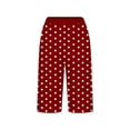thumbnail image 4 of Cutuoiiu Women's Casual Polka Dot Capri Pants, Elastic Waist Loose Straight Leg Pants with Pockets, Side Slit Button Cotton Five Quarter Pants for Travel and Everyday Wear, 4 of 5