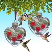 Heart Shaped Jar Hummingbird Feeder with 3 Feeding Ports Mini Plastic Hanging Clear Hummingbird Feeders for Outdoors Top Fill Leak-Proof Silicone Flowers Easy to Clean