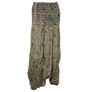 Mogul Women's Harem Pants Beige Paisley Print Vintage Sari Jumpsuit