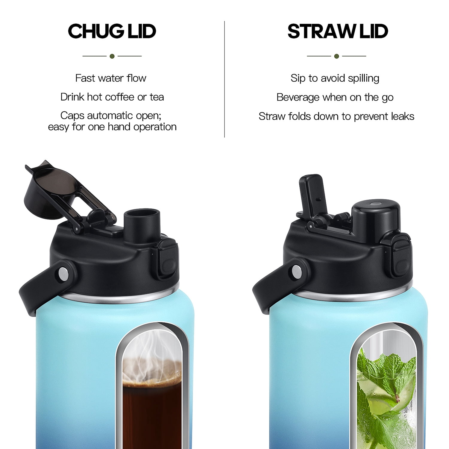 GEDUX 64 oz Insulated Stainless Steel Water Bottle, Half Gallon Water Bottle with 2-in-1 Chug & Straw Lid and Handle, Leak Proof Wide Mouth Vacuum Tumbler for Gym Travel