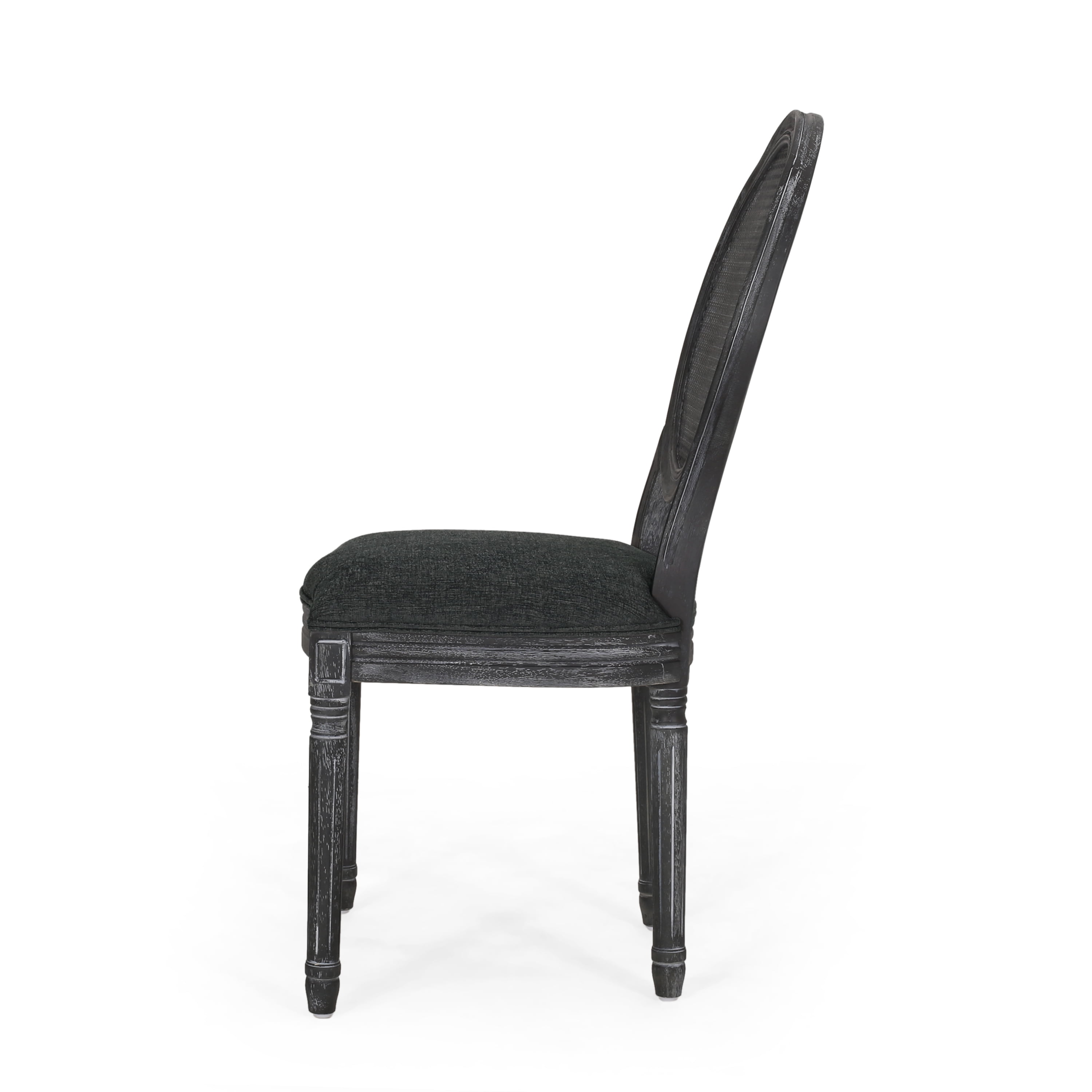 Noble House Acorn French Wood Upholstered Dining Chair, Set of 6, Gray