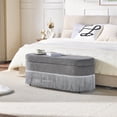 thumbnail image 3 of CQSXDA Multi-Functional Fringe Trim Oval Storage Ottoman With Lift-Top Lid 39 Inches Long With Metal Frame For Bedroom And Living Room, Grey, 3 of 9