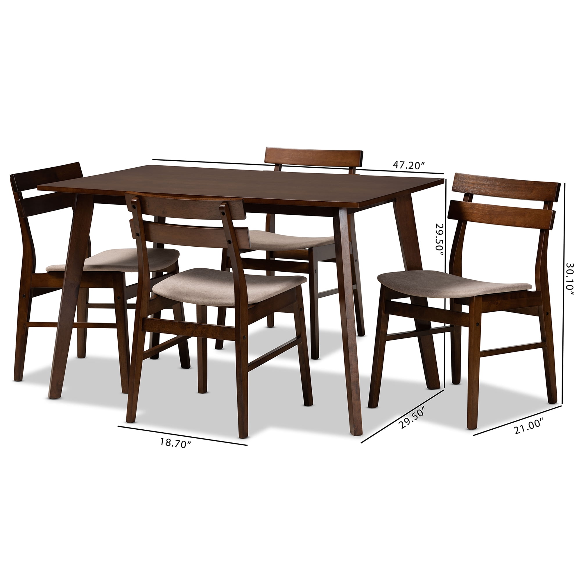 Baxton Studio Eleri 5 Piece Adult Mid-Century Polyester Dining Table with Chair Light Beige