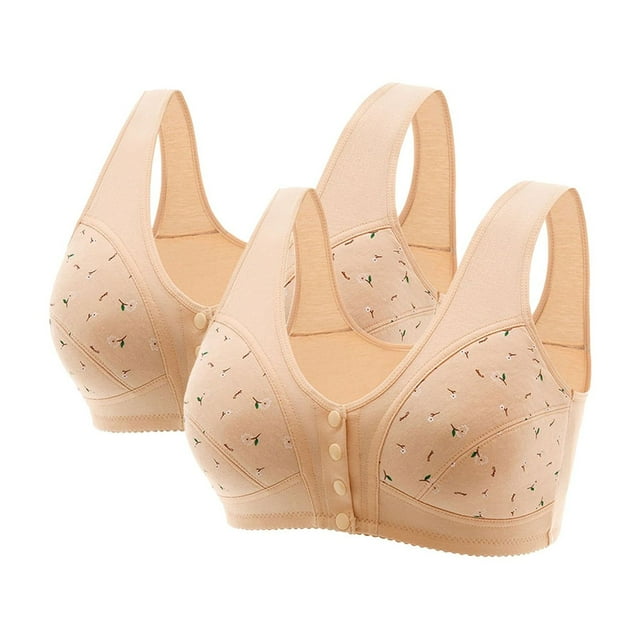 Uooqdmx Bras for Women Bralettes for Women Comfortable Bra for Seniors Comfortable Front Closure Button Bra Cotton Bras for Older Women Wireless Bras for Women Purple(2PC) M