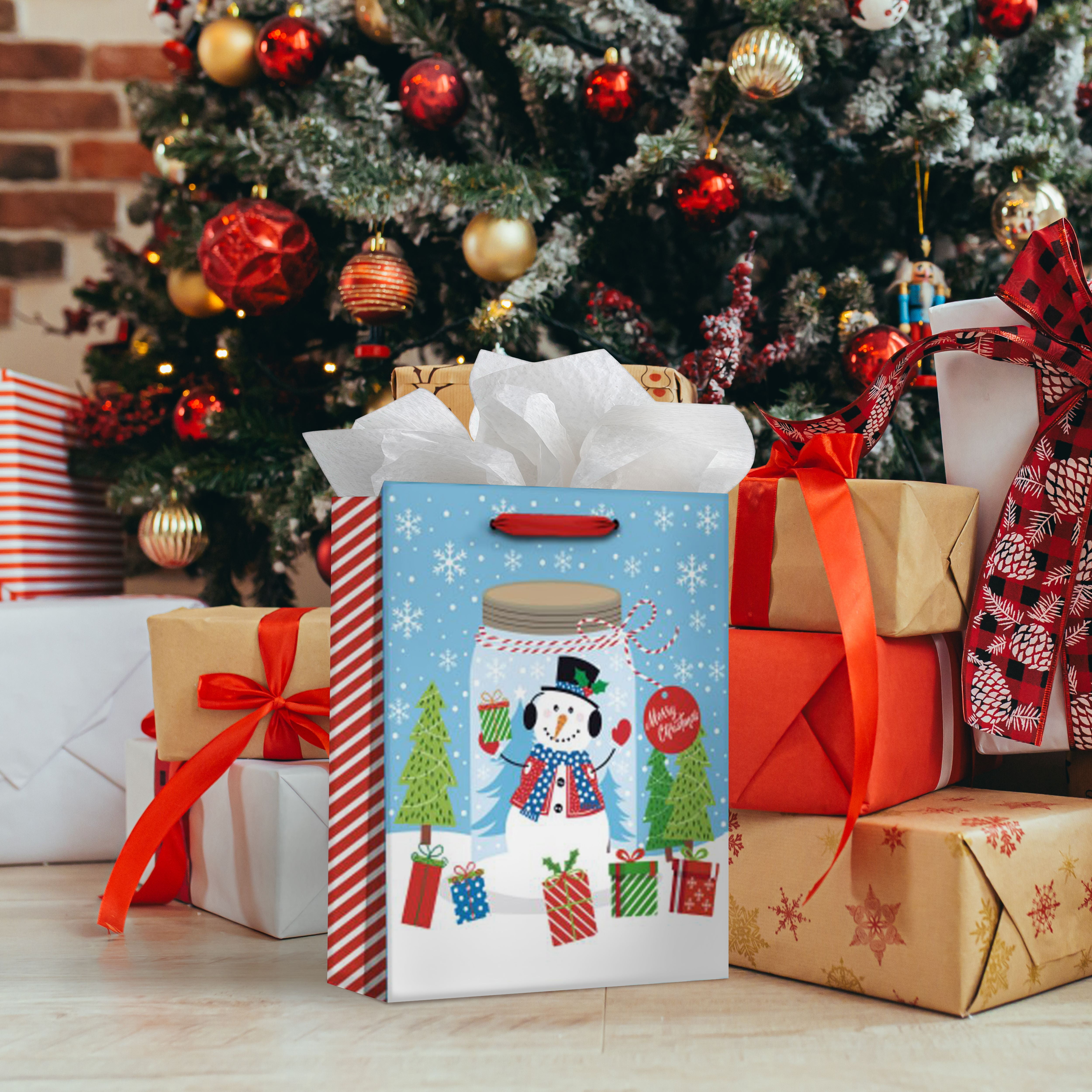 Holiday Time Glitter Gift Bag with Snowman Pattern, CHRISTMAS GIFT BAG WITH SNOWMAN PATTERN