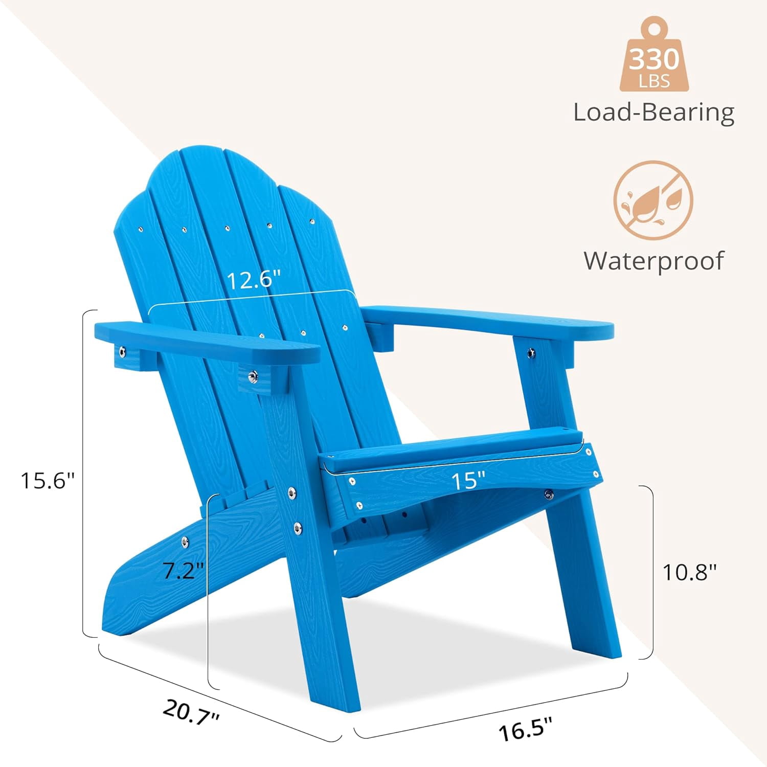 Dycanpo 15.6'' Kids Adirondack Chair, Toddler Outdoor Patio Chair for Backyard, HDPS - Blue