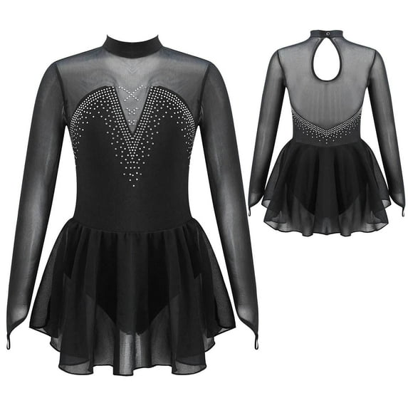 Alvivi Girls Figure Ice Skating Dress Mesh Splice Ballet Gymnastics Leotard 6-14