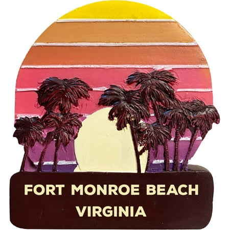 

Fort Monroe Beach Virginia Trendy Souvenir Hand Painted Resin Refrigerator Magnet Sunset and palm trees Design 3-Inch Approximately