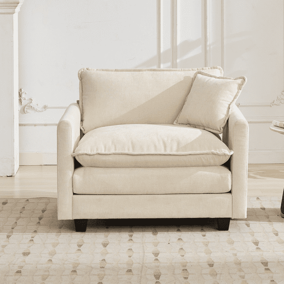LEGAHOME Accent Chair with a Backrest Pillow, Living Room Chair with Chenille Fabric and Double Layer Cushion, Modern Arm Chair with Flexible Modular for Living Room, Bedrooms, Apartments, Beige