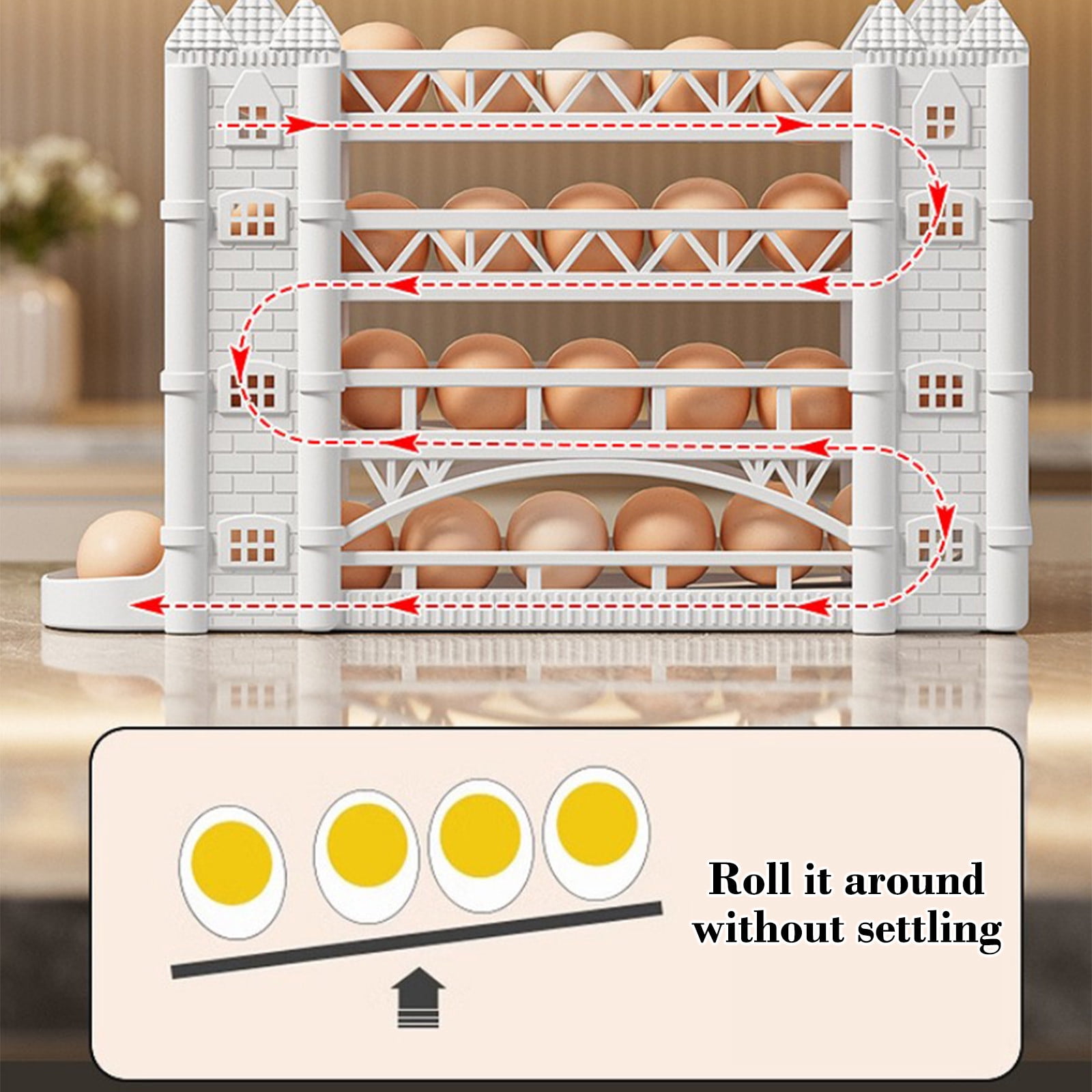 Egg Dispenser for Refrigerator 30-Egg Capacity Plastic Egg Organizer Box