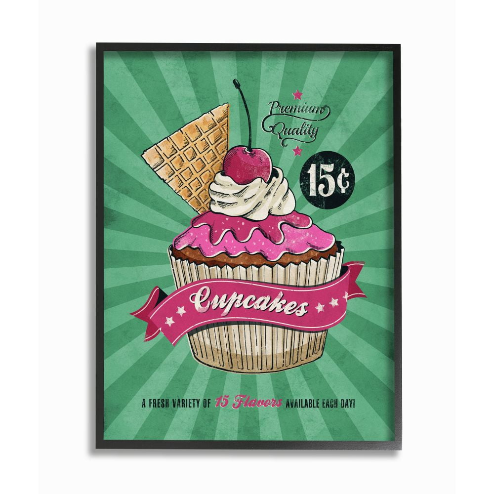 Stupell Industries Cupcakes Vintage Comic Book Green Pink Design Framed Wall Art by Ester Kay