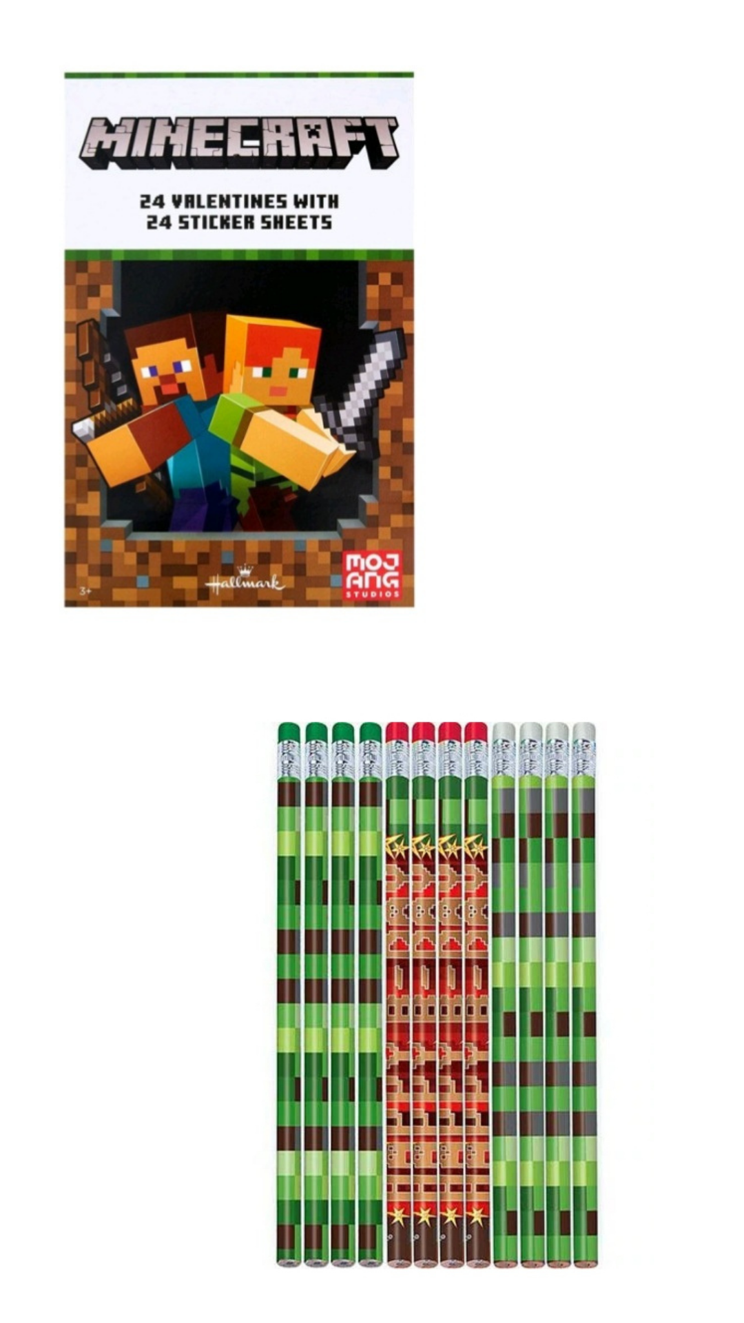 minecraft 24ct valentine s day stickers exchange cards and 12 pixelated pencils walmart com