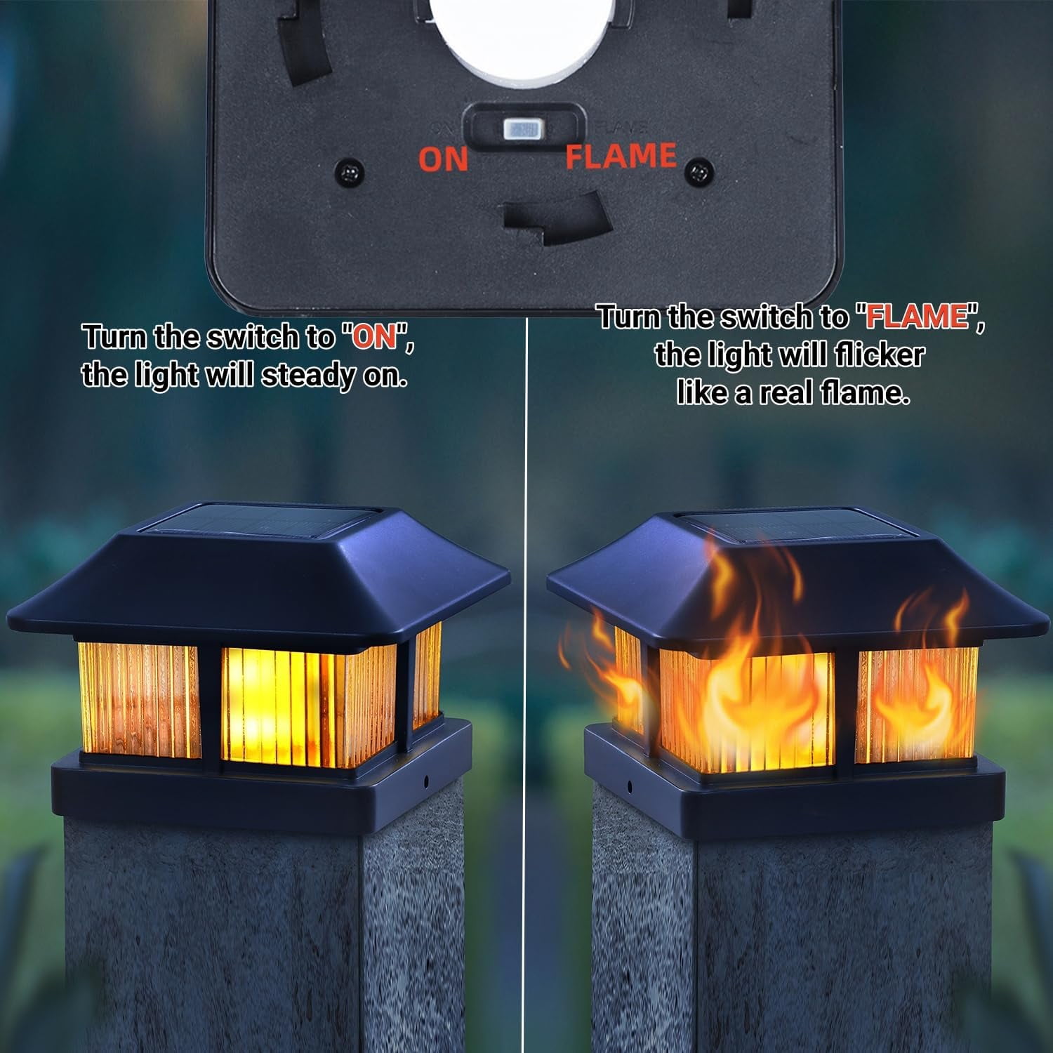 Powered Flickering Flame Post Cap Lights, 8 Pack Outdoor Garden Deck  Light, Waterproof for 4x4 5x5 6x6 Posts
