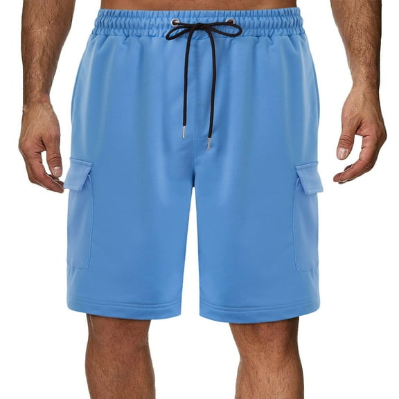 Wdfiry Cargo Sweat Shorts for Men Casual Drawstring Elastic Waist Athletic Workout Gym Jogger Shorts with Mult Pockets