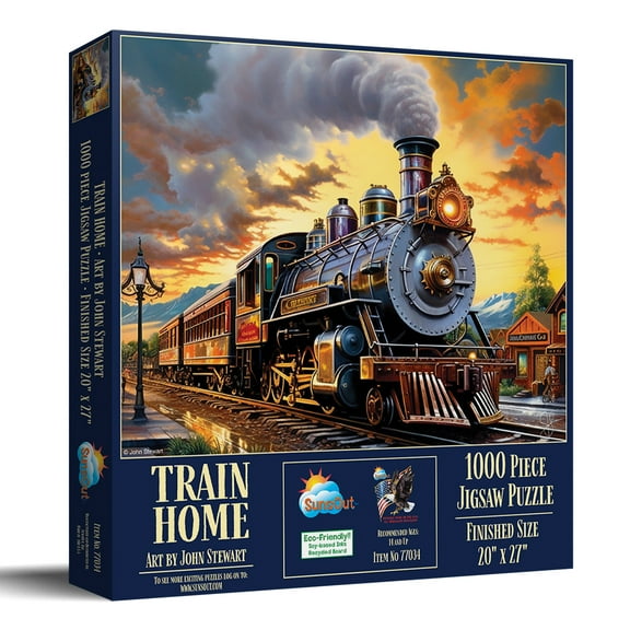 SUNSOUT INC - Train Home - 1000 pc Jigsaw Puzzle by Artist: John Stewart - Finished Size 20" x 27" - MPN# 77034
