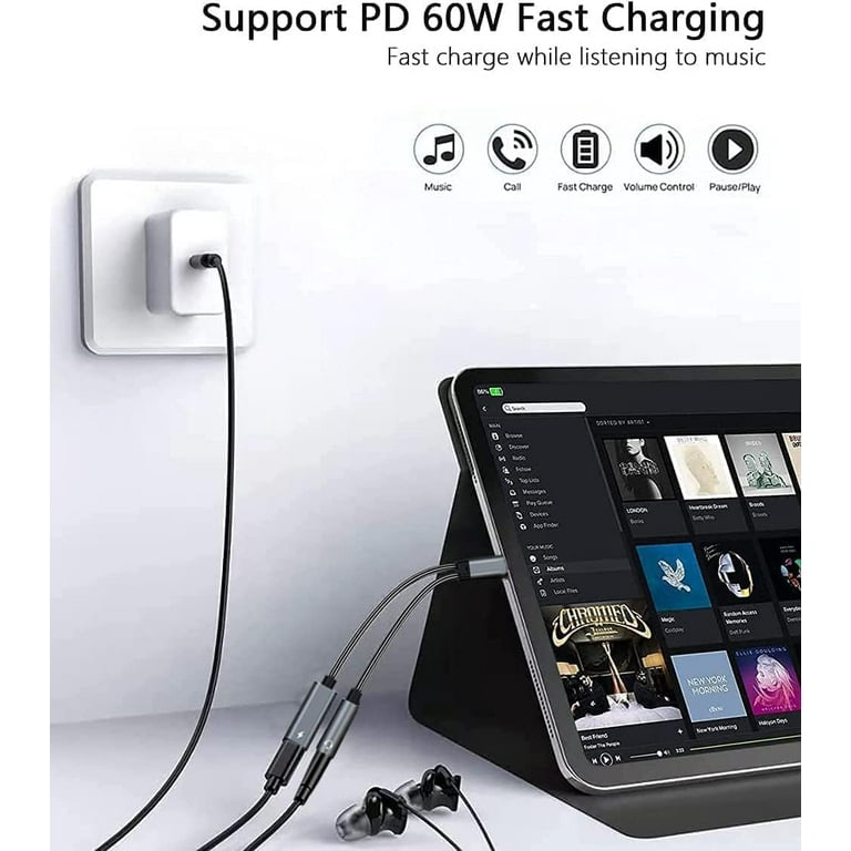 USB C to Headphone and Charger Adapter, in USB C PD