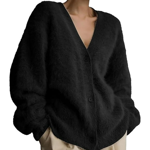 Women's V Neck Knit Cardigan Casual Loose Fit Open Front Sweater Soft Blend Comfortable Fall Winter Fashion