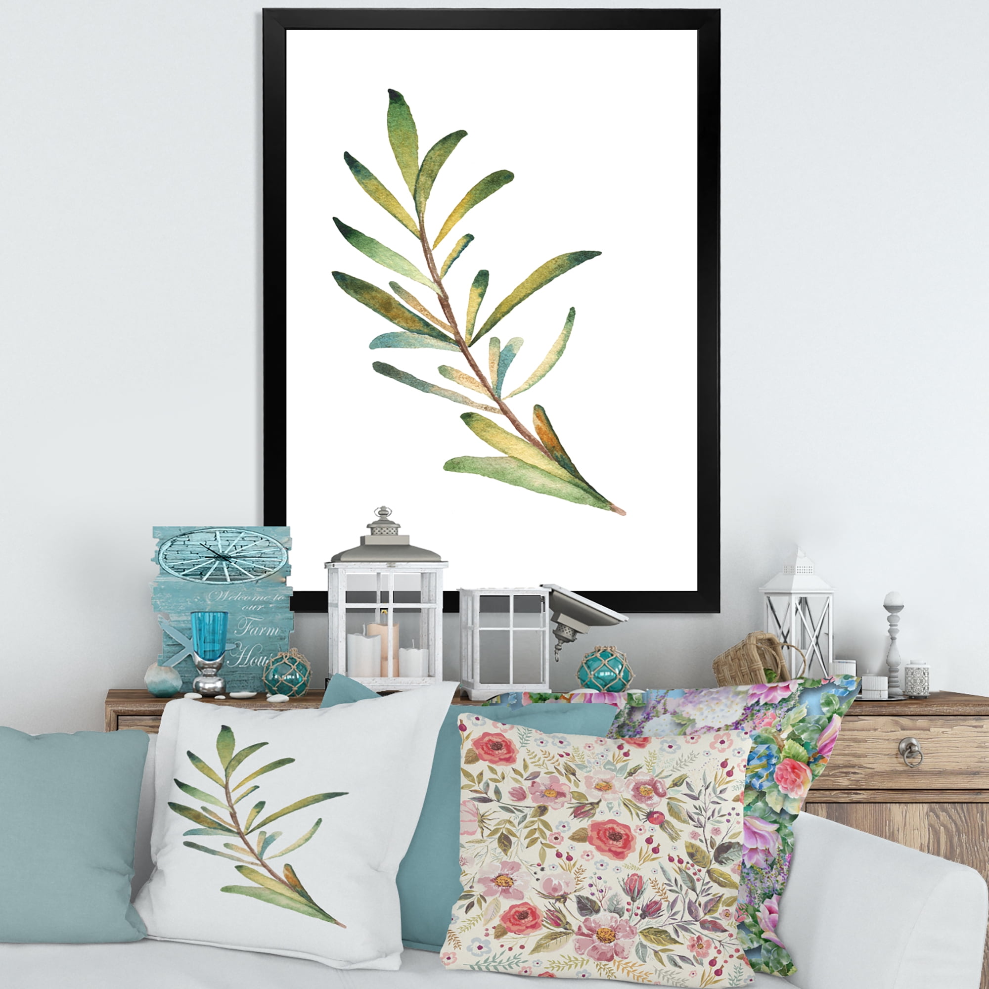 Designart 'Leaf Rosemary Branch on White' Traditional Framed Art Print