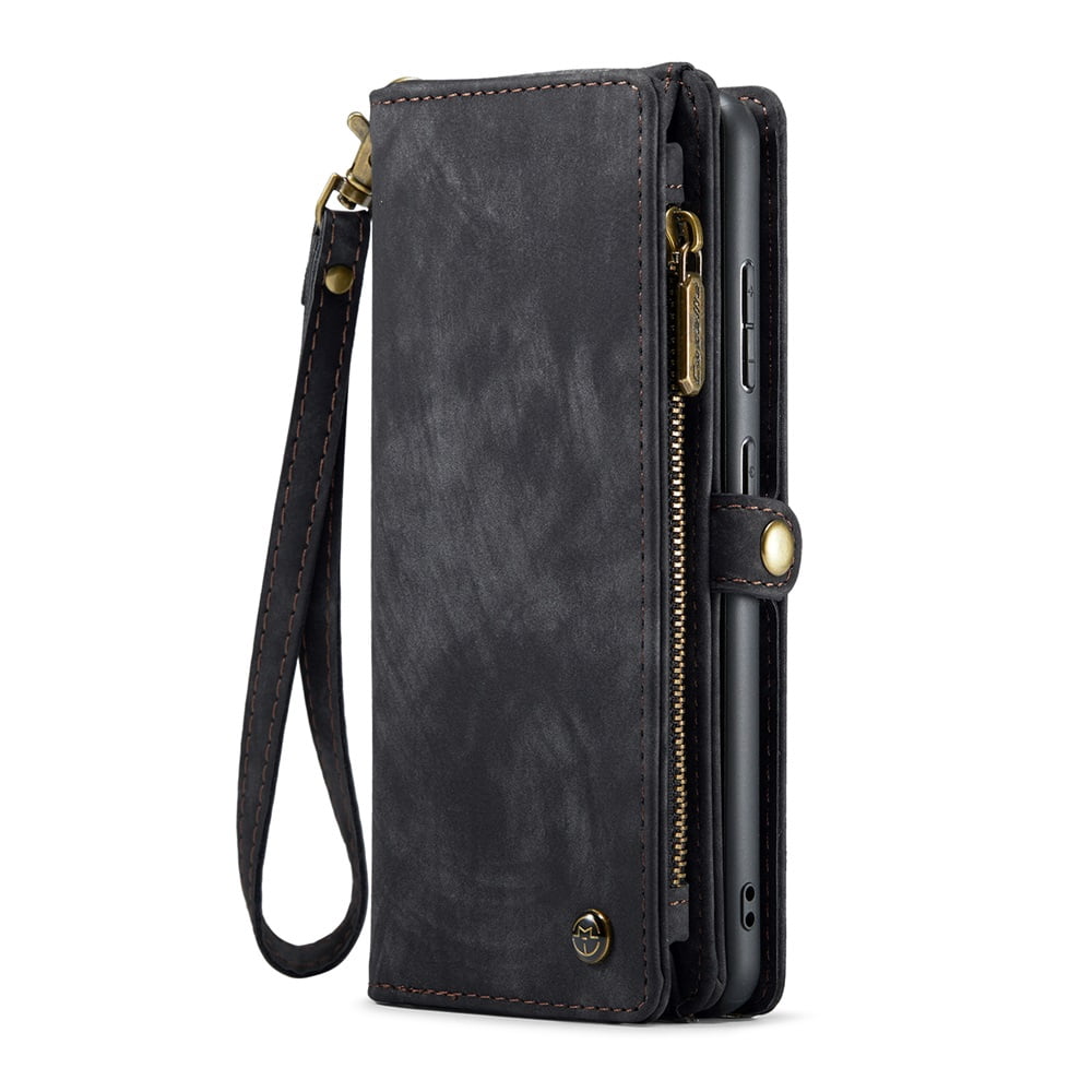 CaseMe Leather Case for Samsung Galaxy S23 FE 5G,2 in 1 Detachable Wallet Case with 8-Card Holder Zipper Bills Slot,Magnetic Shockproof Flip Leather Cover Zipper Pocket Phone Cases,Black