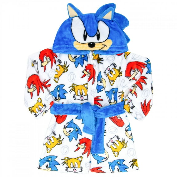 Sonic the Hedgehog, Tails and Knuckles Boy's Fleece Hooded Character Bathrobe, Size 4