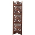 thumbnail image 2 of Hand Carved Elephant Design Foldable 4 Panel Wooden Room Divider Brown - Saltoro Sherpi, 2 of 6