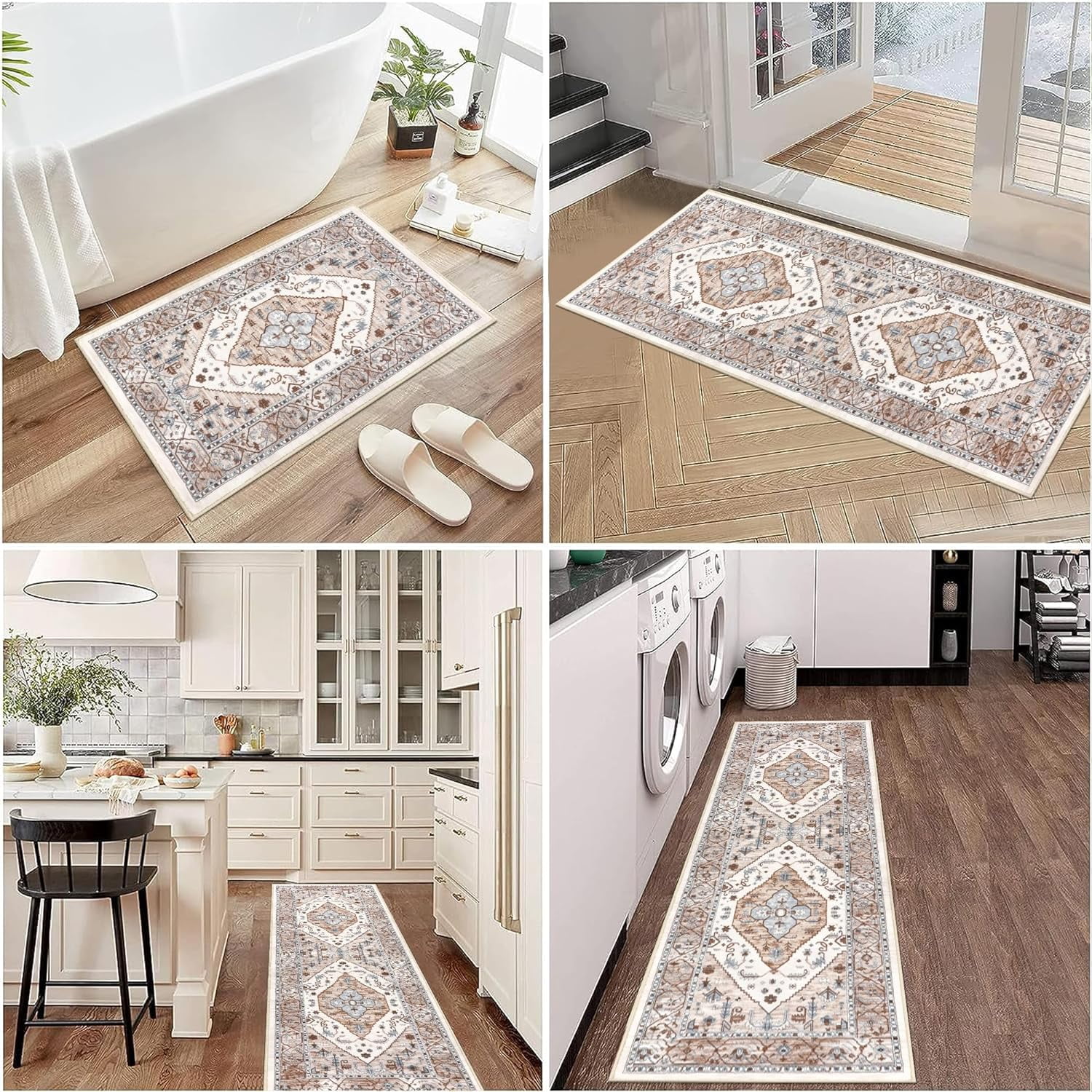 Kitchen Rugs and Mats, Yamaziot Kitchen Rug and Runners Set of 3 for Farmhouse Floor, Washable Non Slip Runner Rug for Hallway Laundry Room Carpet, 20"x32"+20"x47"+20"x59"