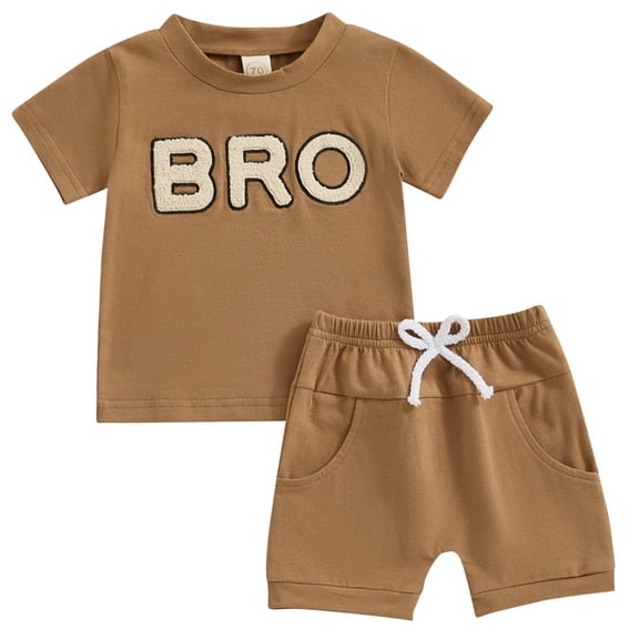 Mnyotv Short Sleeve Crewneck Tops and Shorts with Pockets for Toddler Boys Summer Clothes Matching Sets Size 0-6 Months