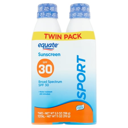 Equate Sport Broad Spectrum Sunscreen Spray Twin Pack, SPF 30, 5.5 oz, 2 (Best Sunscreen Spray For Body)