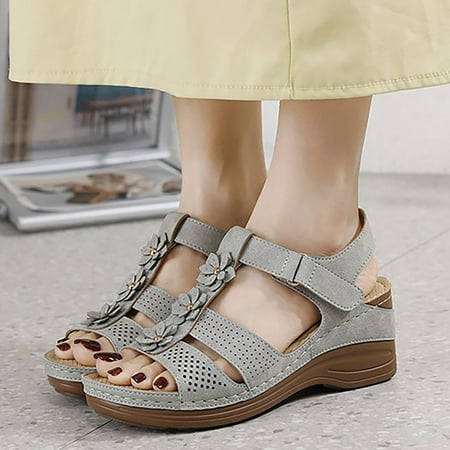 

Aayomet Flat Sandals for Women Summer Sandals For Women Adhesive Sloping Heel Flower SandalsShoes Girls Sports Sandals Gray 7.5