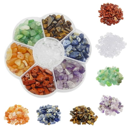 420PCS/Box 7 Styles Chakra Chip Stone Beads 5-8mm Irregular Gemstones Loose Crystal Healing Chakra Rocks Handmaking DIY Beads Kits
