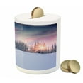 thumbnail image 3 of Winter Piggy Bank, Idyllic Panorama of Winter Sunrise in Snow Covered Mountains Serenity Freshness, Ceramic Coin Bank Money Box for Cash Saving, 3.6" X 3.2", Multicolor, by Ambesonne, 3 of 4