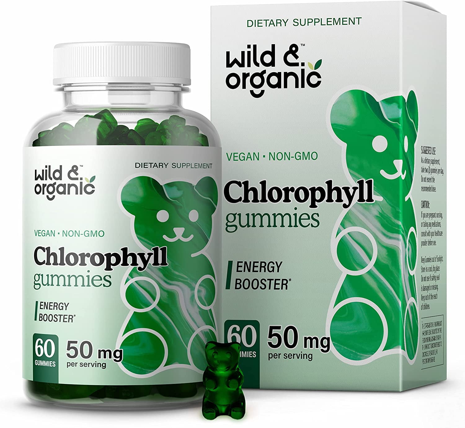 Wild & Organic Chlorophyll Gummies Natural Energy Booster Chlorophyll Supplement, 60 Chews