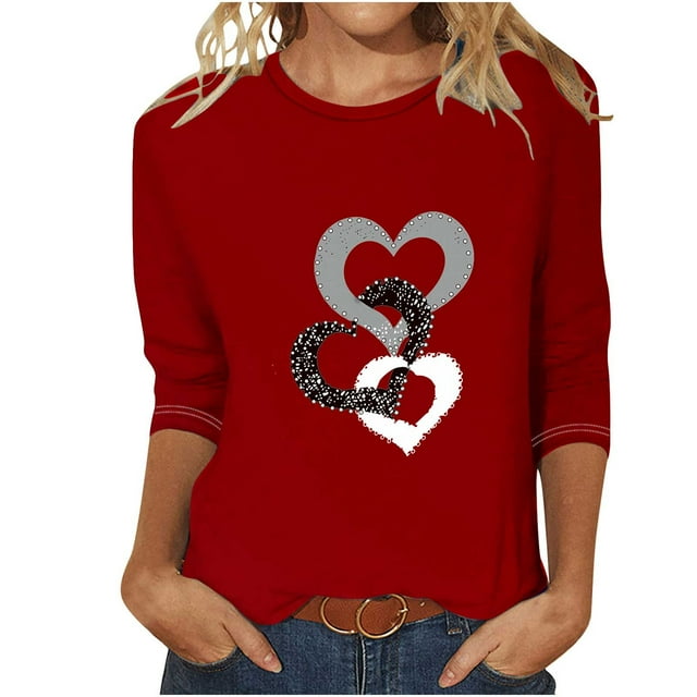 FAIWAD Hauts à Manches 3/4 en Forme de Cœur pour Femmes Col Rond Ample Léger Tunique Tendance