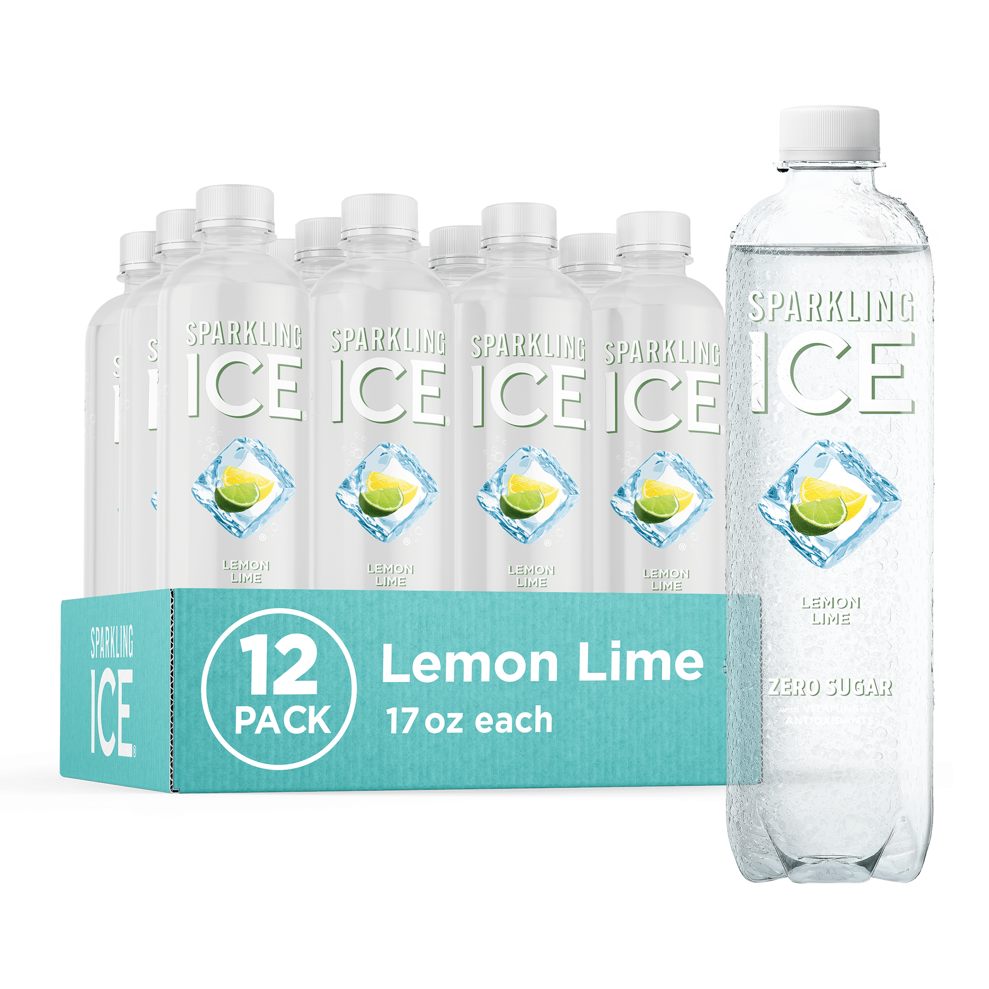 Sparkling Ice, Lemon Lime Sparkling Water, 17 fl oz Bottles (Pack of 12)