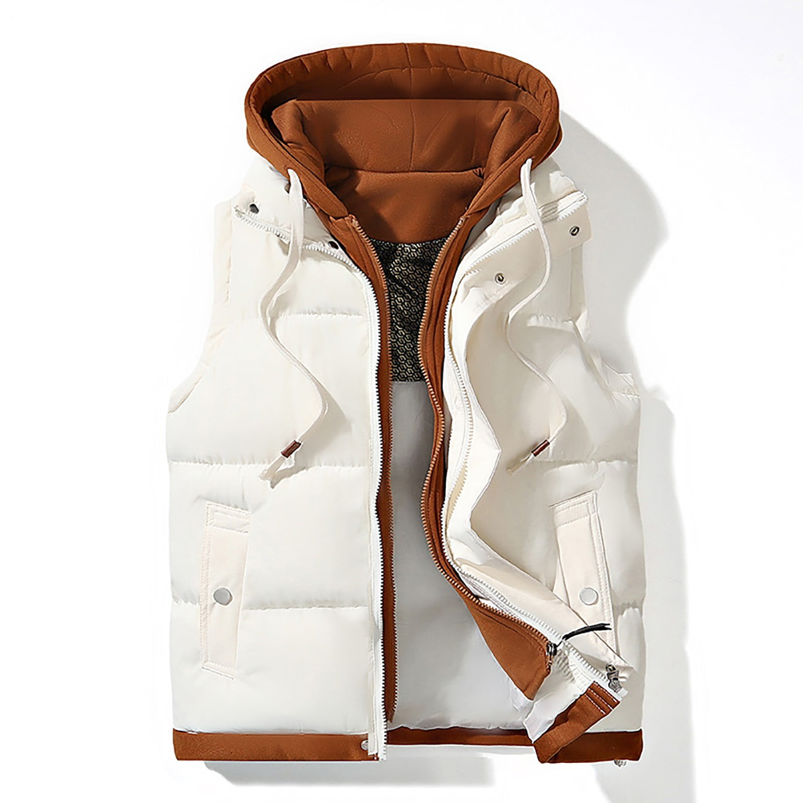 WREESH Fashion Vest Men'S Zipper Hooded Casual Hoodie Coat Sleeveless Hooded Casual Coat/Jacket White