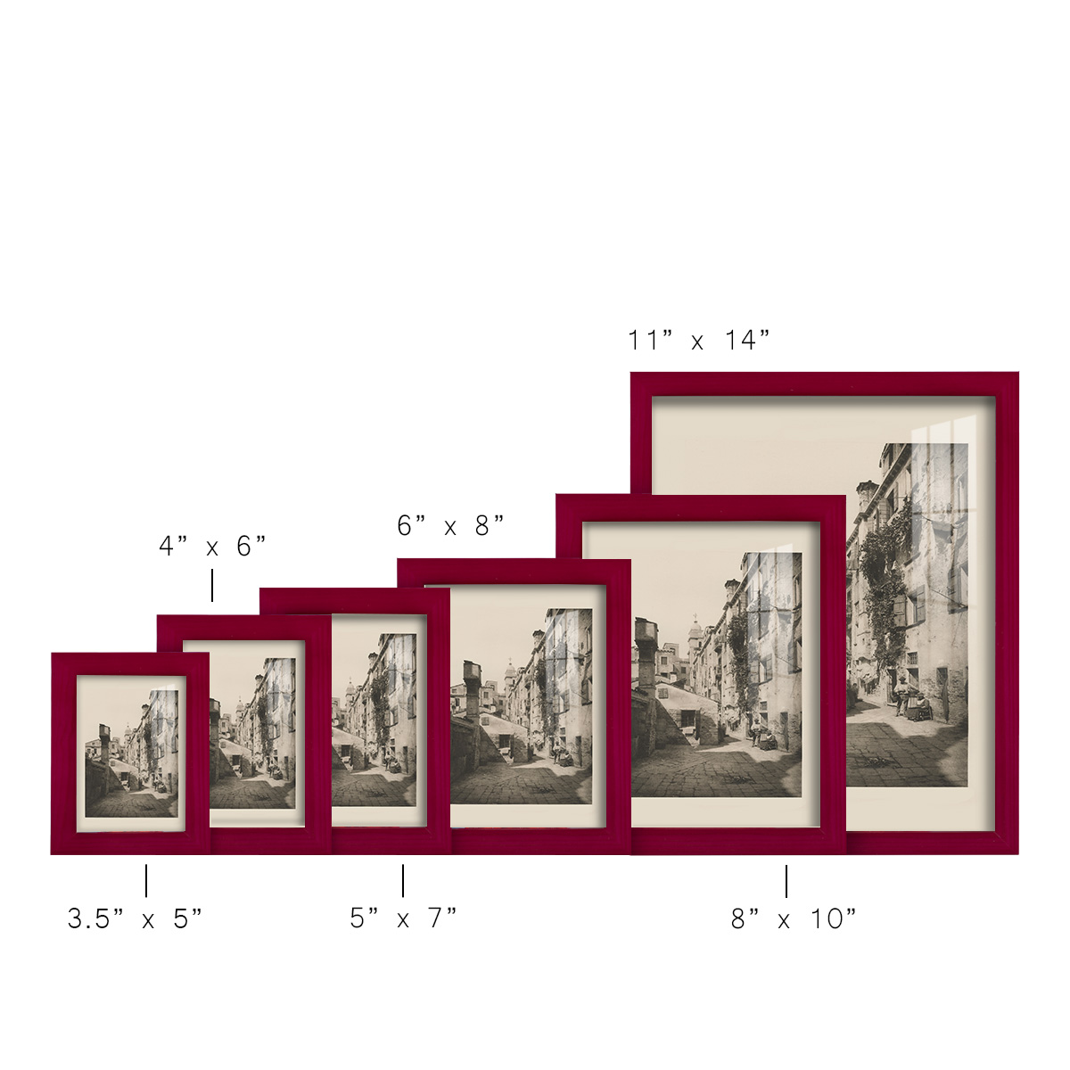 Vintage Views of Venice VIII - Framed Print w/glass - Cherry Red
