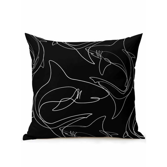 1 Pack Outdoor Throw Pillow, Black Shark Waterproof Pillow with Insert Included, Black White Line Abstract Art Decorative Accent Cushion Sofa Pillows for Patio Porch, 18 x 18 In